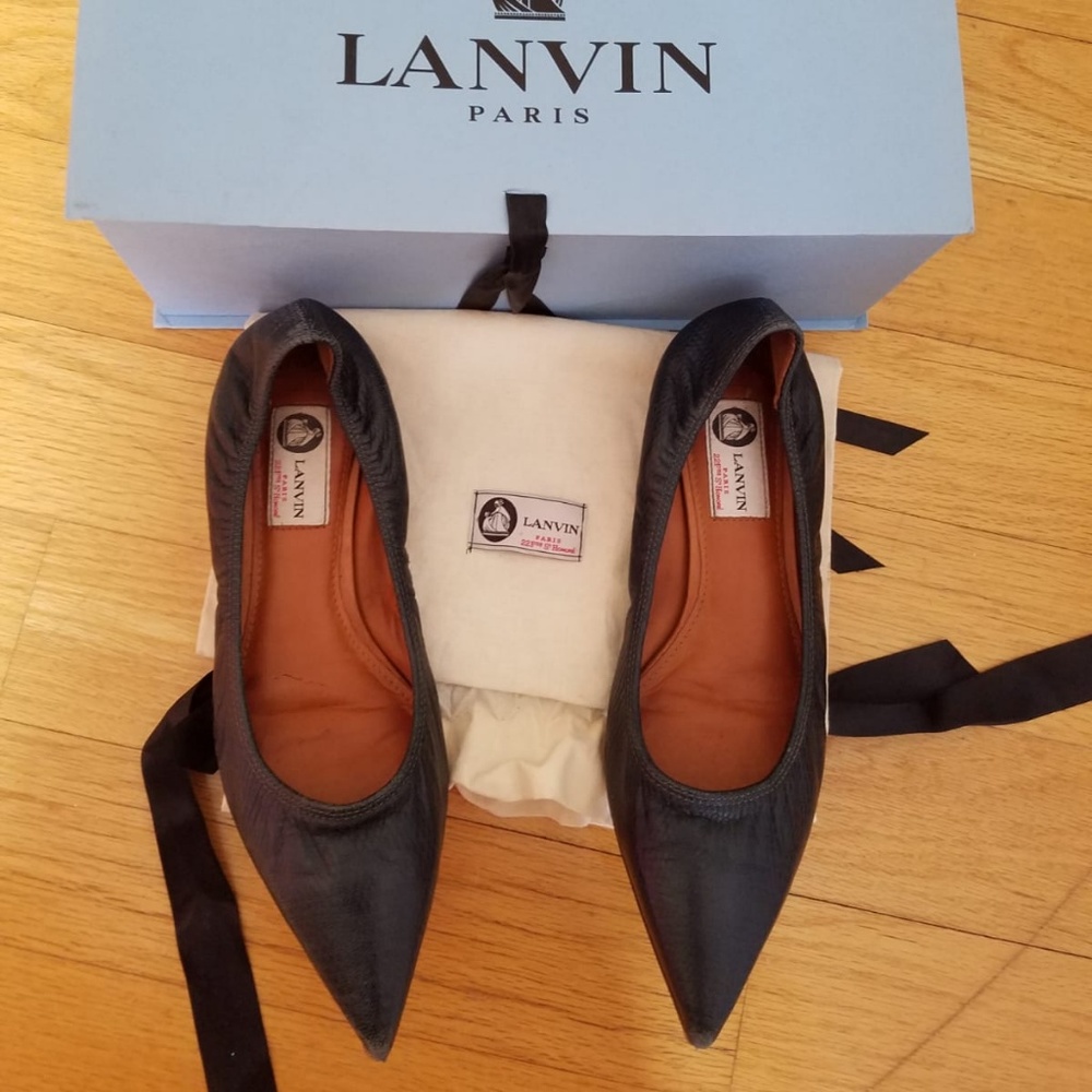 Lanvin Ballerina Flats Leather Dark Blue Size 39